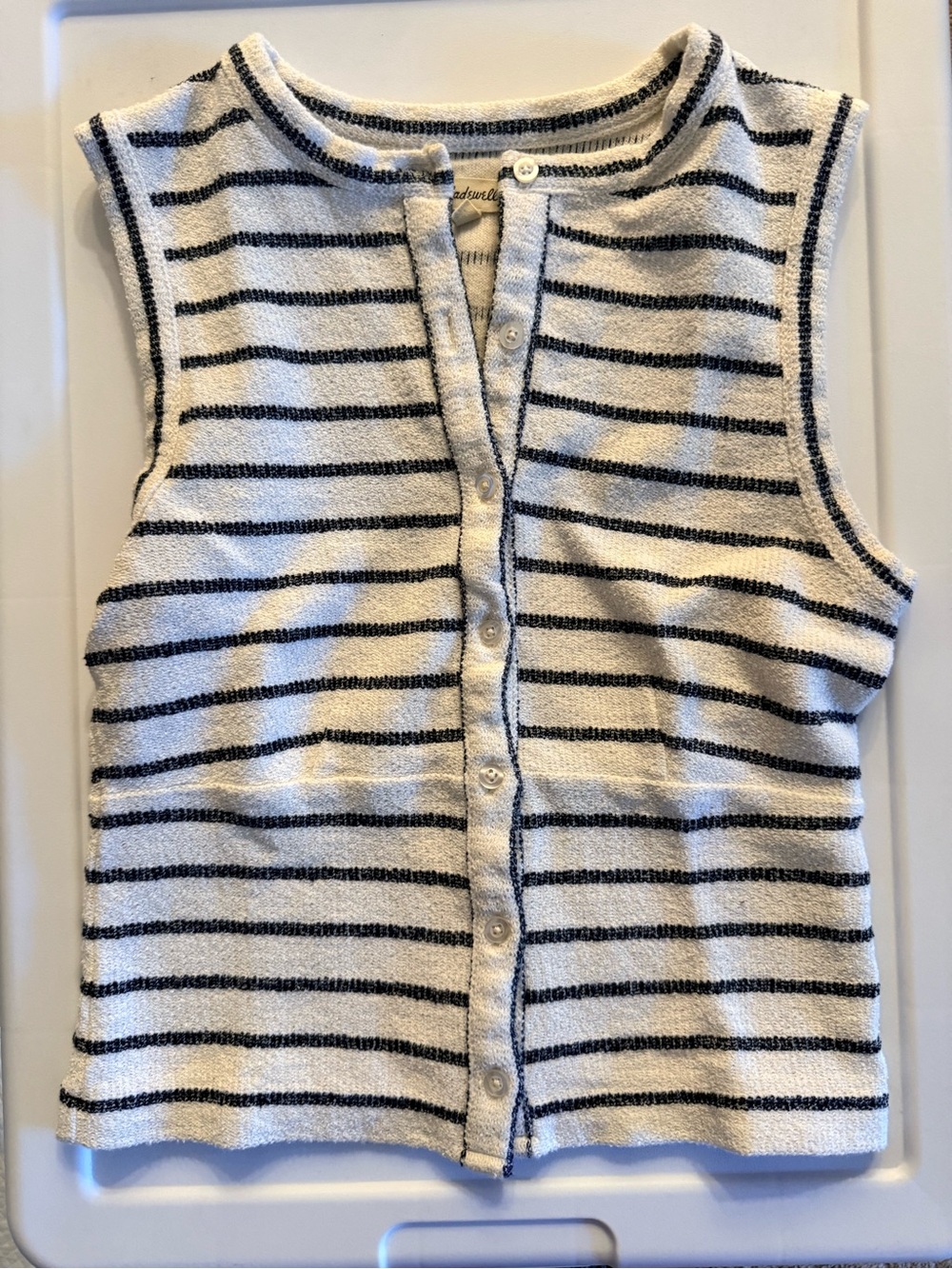 Madewell White and Black Striped Sleeveless Button Tank
